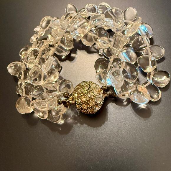 Vintage Jewelry - Vintage Clear Glass Beaded Layered Bracelet Rhinestone Clasp
